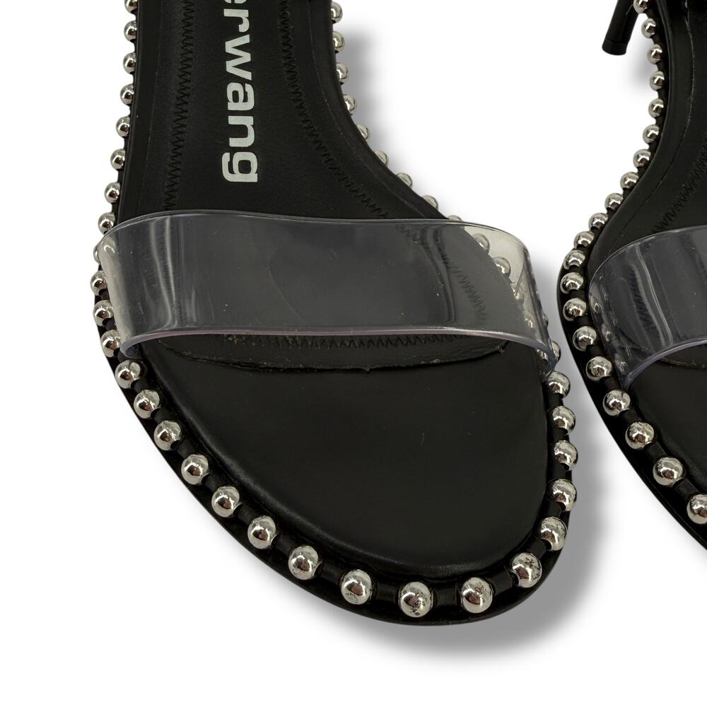Alexander Wang Nova Kitten Low Heel Sandals Mens Sz 37.5 6.5 7 Black Studded - Picture 9 of 13